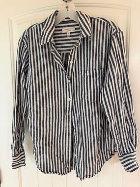 Banana Republic Navy & White Linen Blend Stripe Shirt
